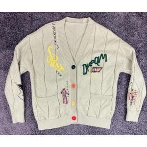 Ebossy Women’s Embroidered Patchwork Knit Cardigan Sweater Large Light Green